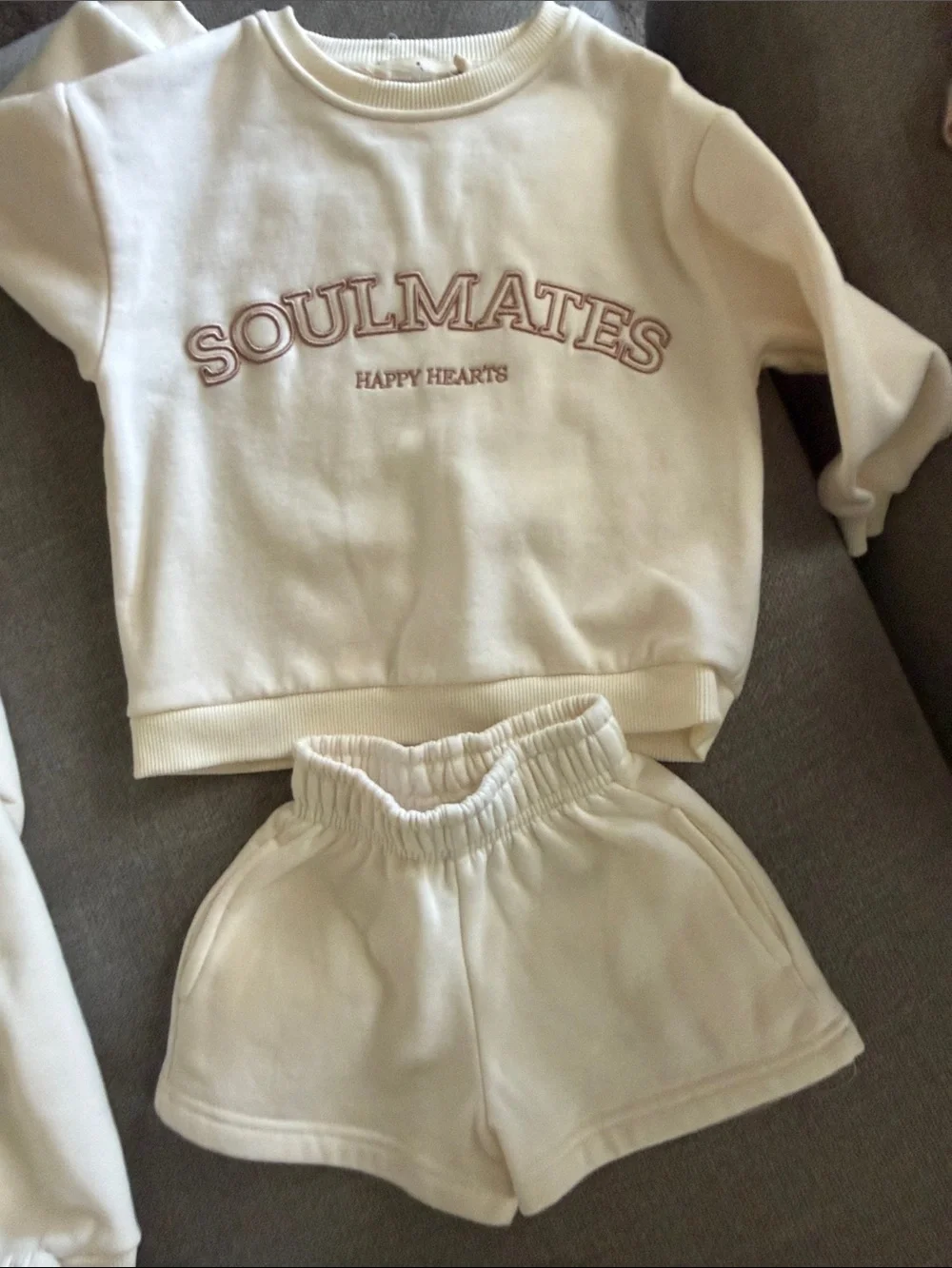 Kids Cream 'Soulmates' Cozy Pajama Set - Crewneck Top & Shorts